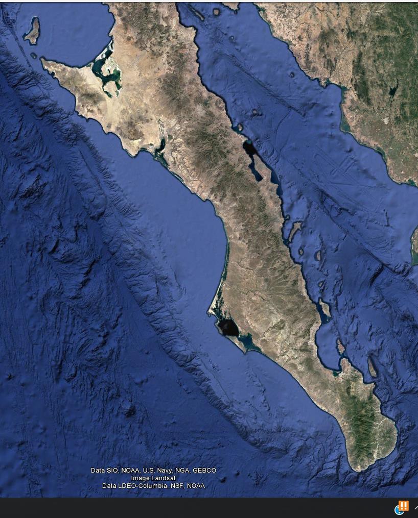MAPA No. 11. Ruta de Ulloa en su continuación desde la Bahía de San Rafael hasta Isla de Cedros, y de allí hacia el noreste. Elaborado sobre mapa de Google Earth.